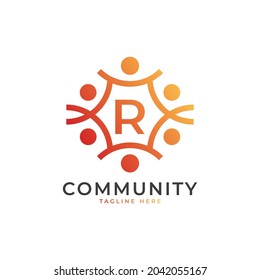 Community Initial Letter R Connecting People Logo. Colorful Geometric Shape. Flat Vector Logo Design Template Element.