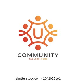 Community Initial Letter U Connecting People Logo. Colorful Geometric Shape. Flat Vector Logo Design Template Element.