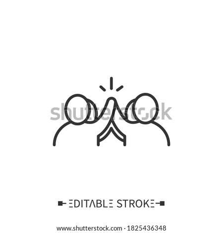 Community involvement icon. People give high-five and communicate. Outline drawing. Residents involved in decision-making concept. Isolated vector illustrations. Editable stroke 