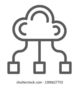Community line icon, game and team, cloud sign, vector graphics, a linear pattern on a white background, eps 10.