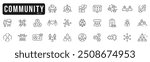 Community line icon set 2. People, network, together, team, trust, handshake etc. Editable stroke