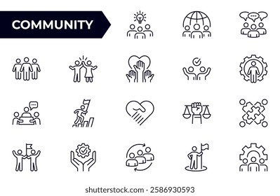 Community line icon set. Collection of people, team, partnership, success and more. Vector illustration. Editable stroke.