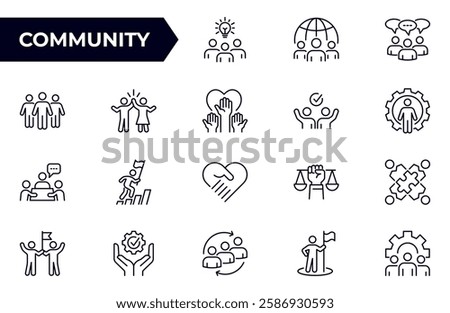 Community line icon set. Collection of people, team, partnership, success and more. Vector illustration. Editable stroke.