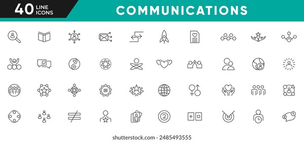 Community-Zeilensymbole gesetzt. Enthält Menschen, Freundschaft, soziale, Vielfalt, Dorf, Familie, Beziehungen, Support und Gemeinschaft Entwicklung Skizzen-Set. Ui Thin Icons Pack.
