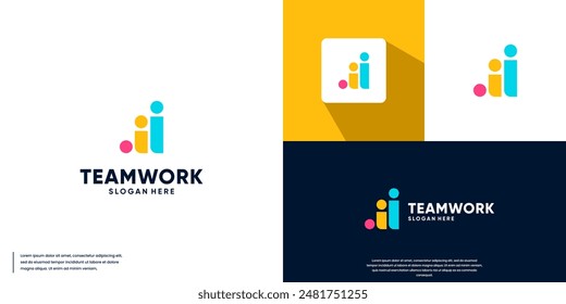 community logo with bar graph shapes, teamwork, social community, logo design illustration.
