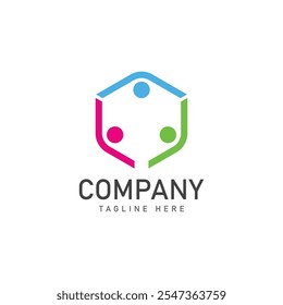 community logo design colorful with hexagon logo vector icon