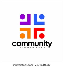 Community logo design with geometric abstract human illustration with a cross in negative space.