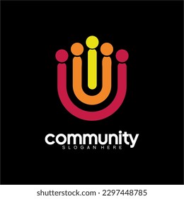 Community logo design, Human community symbol illustration with letter U and I concept.