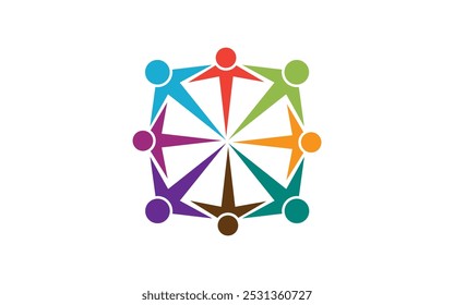 Plantilla de diseño de logotipos comunitarios para Equipos o gruposDiseño de redes e iconos socialesGráfico de Vector conceptual - abstracto Iconos de diversidad de personas de colores ( signos ). La ilustración representa conceptos como dos