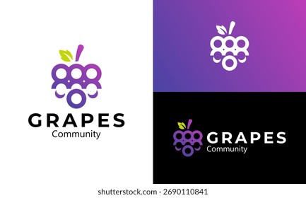Community logo design vector illustration. Grapes concept with team or unity graphic logo design. Icon, symbols, creative