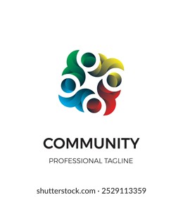 El logotipo de la comunidad tiene cuatro objetos circulares en forma de objetos o personas con sus propios colores