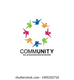 Community logo icon design with colorful people in a circular shape. Symbol of teamwork, solidarity human concept vector illustration, company branding, discussion forum, social network, team