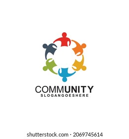 Community logo icon design with colorful people in a circular shape. Symbol of teamwork, solidarity human concept vector illustration, company branding, discussion forum, social network, team