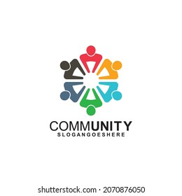 Community logo icon design with colorful people in a circular shape. Symbol of teamwork, solidarity human concept vector illustration, company branding, discussion forum, social network, team