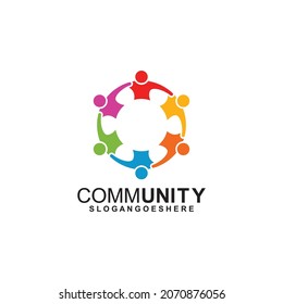 Community Logo Icon Design With Colorful People In A Circular Shape. Symbol Of Teamwork, Solidarity Human Concept Vector Illustration, Company Branding, Discussion Forum, Social Network, Team