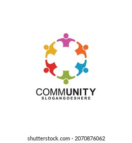 Community logo icon design with colorful people in a circular shape. Symbol of teamwork, solidarity human concept vector illustration, company branding, discussion forum, social network, team