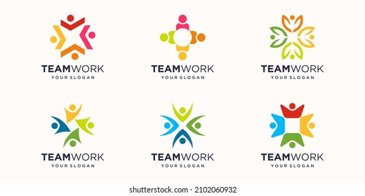 Community logo icon design with colorful people in a circular shape. Symbol of teamwork, solidarity human concept vector illustration