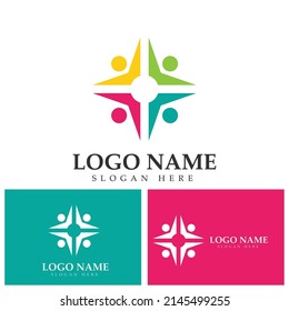 Community logo icon design with colorful people in a circular shape. Symbol of teamwork  solidarity human concept vector illustration  company branding  discussion forum  social network  team