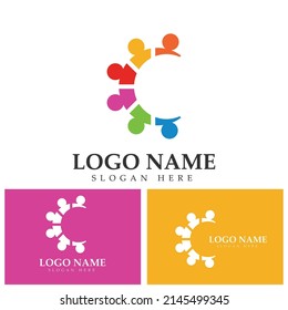 Community logo icon design with colorful people in a circular shape. Symbol of teamwork  solidarity human concept vector illustration  company branding  discussion forum  social network  team