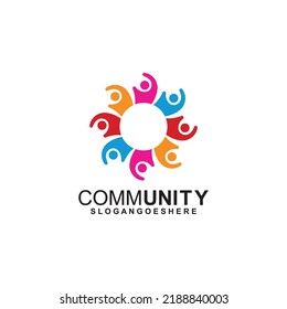 Community logo icon design with colorful people in a circular shape. Symbol of teamwork, solidarity human concept vector illustration, company branding, discussion forum, social network, team