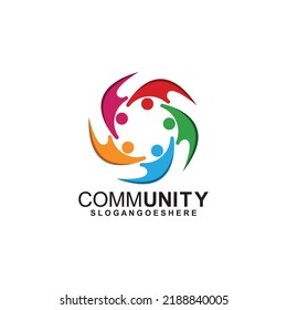 Community logo icon design with colorful people in a circular shape. Symbol of teamwork, solidarity human concept vector illustration, company branding, discussion forum, social network, team