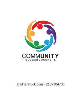 Community logo icon design with colorful people in a circular shape. Symbol of teamwork, solidarity human concept vector illustration, company branding, discussion forum, social network, team