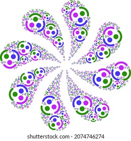Community logo icon explosion burst flower salute shape. Flower centrifugal explosion done using scattered community logo items.