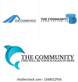 The Community Logo With Roof Letter TB Dolphin Blue Illustration Vector Suitable For Non Profit Technology Foundation Charity Animal