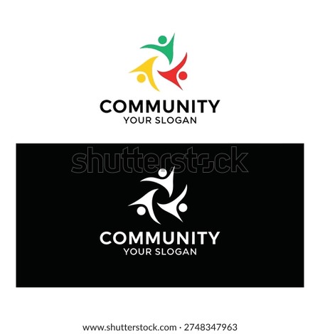 Community logo template with human figure and customizable slogan icon