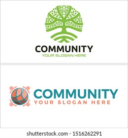 Community logo with tree leaf green and people. globe vector suitable for community non profit foundation company nature