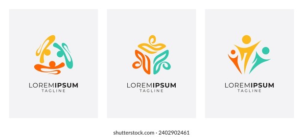 Community logo vector. Circle three abstract people logo vector, team, group, meeting, together and family