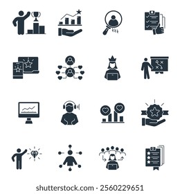 Community Manager activities icons set . Community Manager activities pack symbol vector elements for infographic web