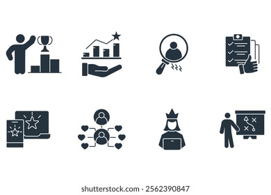 Community Manager activities icons set . Community Manager activities pack symbol vector elements for infographic web