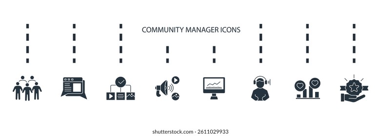 Community Manager activities icons set isolated on White Background Flat style design