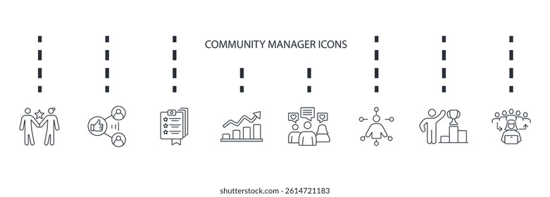 Community Manager activities icons set isolated on White Background Flat style design
