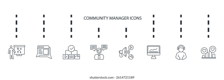 Community Manager activities icons set isolated on White Background Flat style design