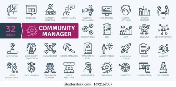 Community Manager activities. Thin line Icon Pack. Vector symbols - Shutterstock ID 1692169387