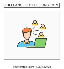 Community manager color icon. Build, grow and manage online communities. Communication with people. Managering, Freelance professions concept. Isolated vector illustration