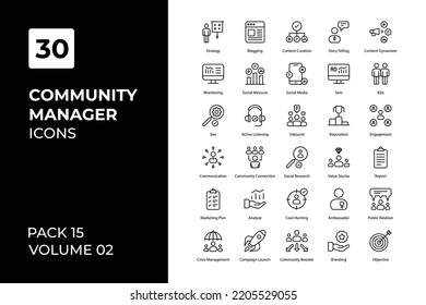 Community Manager Icons Collection. Set Contains Such Icons Briefcase, Budget Estimate, Calendar, Collaboration, And More