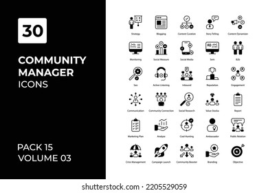 Community Manager Icons Collection. Set Contains Such Icons Briefcase, Budget Estimate, Calendar, Collaboration, And More