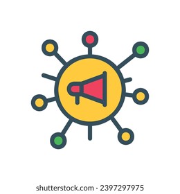 Community Marketing icon with megaphone and network
