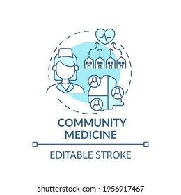 Community Medicine Blue Concept Icon. Public Healthcare Service. Therapist Assistance. Family Doctor Idea Thin Line Illustration. Vector Isolated Outline RGB Color Drawing. Editable Stroke