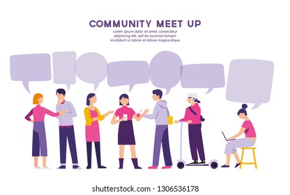 community meet up for sharing problem and new idea, business team discuss, brainstorming and social network peoples with  bubble speech 