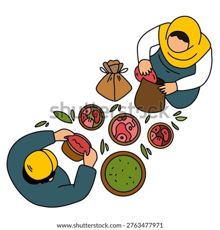 community members working together to pack sacrificial meat for charity and poor