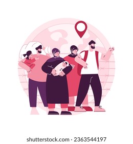 Community migration abstract concept vector illustration. Migrant communities, travelling by car plane train, diaspora, moving to abroad, refugee group, crowd of people abstract metaphor.