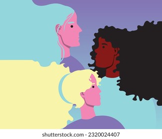 Community of modern women, different age, ethnic group. vector stock illustration