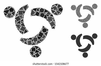 Community mosaic of uneven items in different sizes and shades, based on community icon. Vector abrupt items are united into collage. Community icons collage with dotted pattern.