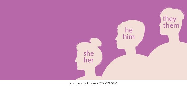 Community of non-binary people, copy space template. Silhouette vector stock illustration. Gender concept with space for text. He, she, they are like gender pronouns