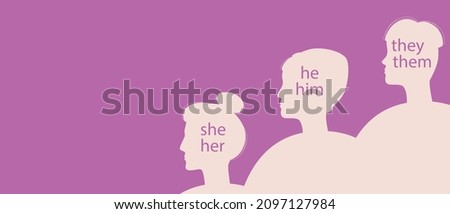 Community of non-binary people, copy space template. Silhouette vector stock illustration. Gender concept with space for text. He, she, they are like gender pronouns