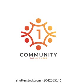 Community Number 1 Connecting People Logo. Colorful Geometric Shape. Flat Vector Logo Design Template Element.